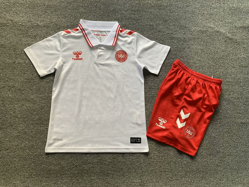 Kids-Denmark 2024 Euro Away White Soccer Jersey